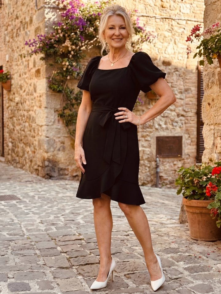 Women’s Short Puff Sleeve Side Tie Mini Dress