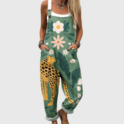 Women’s Floral Leopard Print Wide Leg Overalls