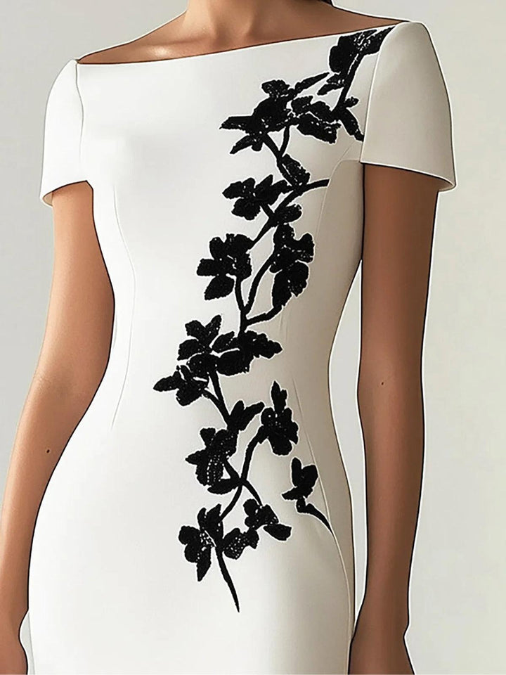 Women’s Floral Print Boat Neck Midi Dress
