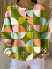Women’s Abstract Checkered Crewneck Pullover Sweater
