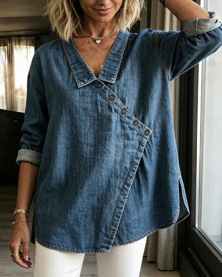 Women’s Asymmetrical Button Front Collared Blouse
