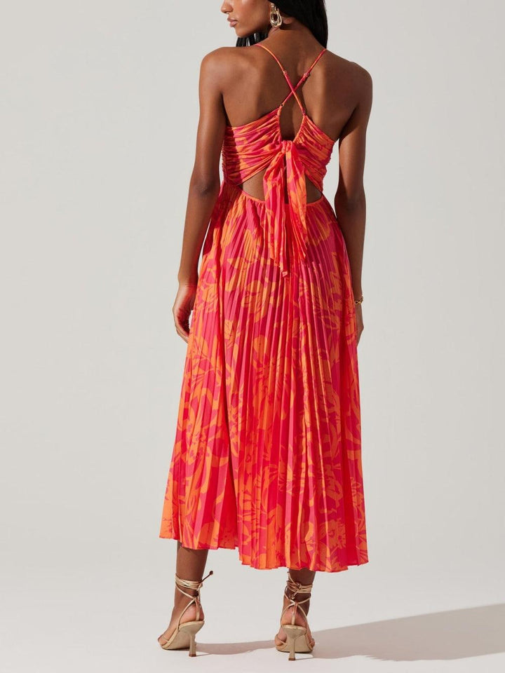 Women’s Floral Print Pleated Midi Dress