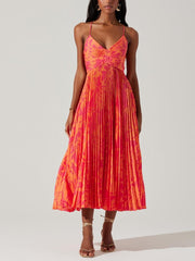 Women’s Floral Print Pleated Midi Dress