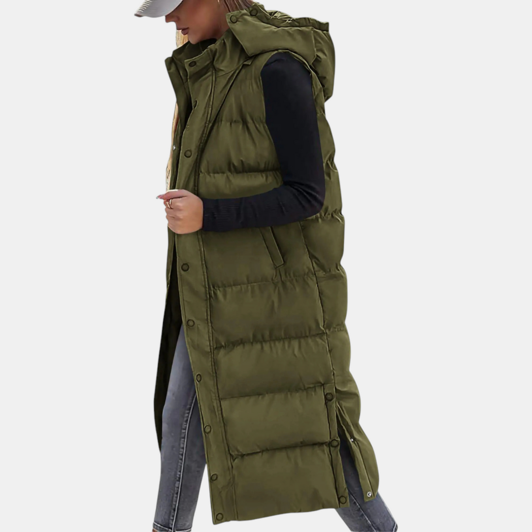 Women’s Longline Hooded Quilted Puffer Vest