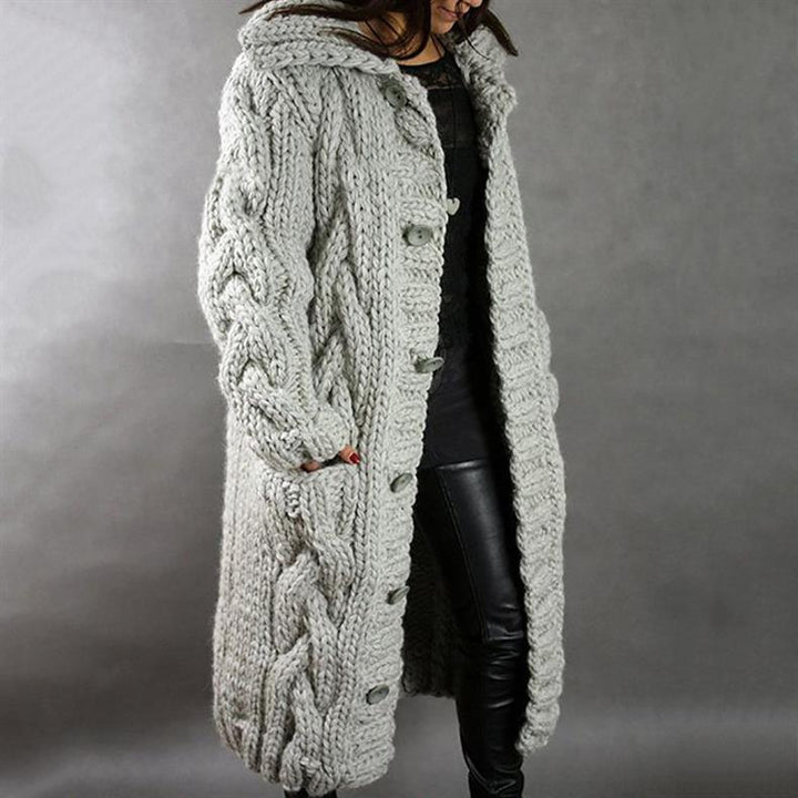 Women’s Elegant Cable Knit Longline Coat