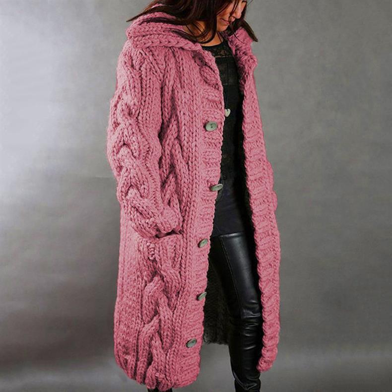 Women’s Elegant Cable Knit Longline Coat