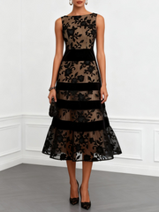 Women’s Sleeveless Floral A-Line Midi Dress
