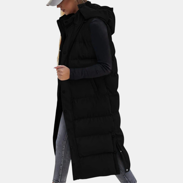 Women’s Longline Hooded Quilted Puffer Vest