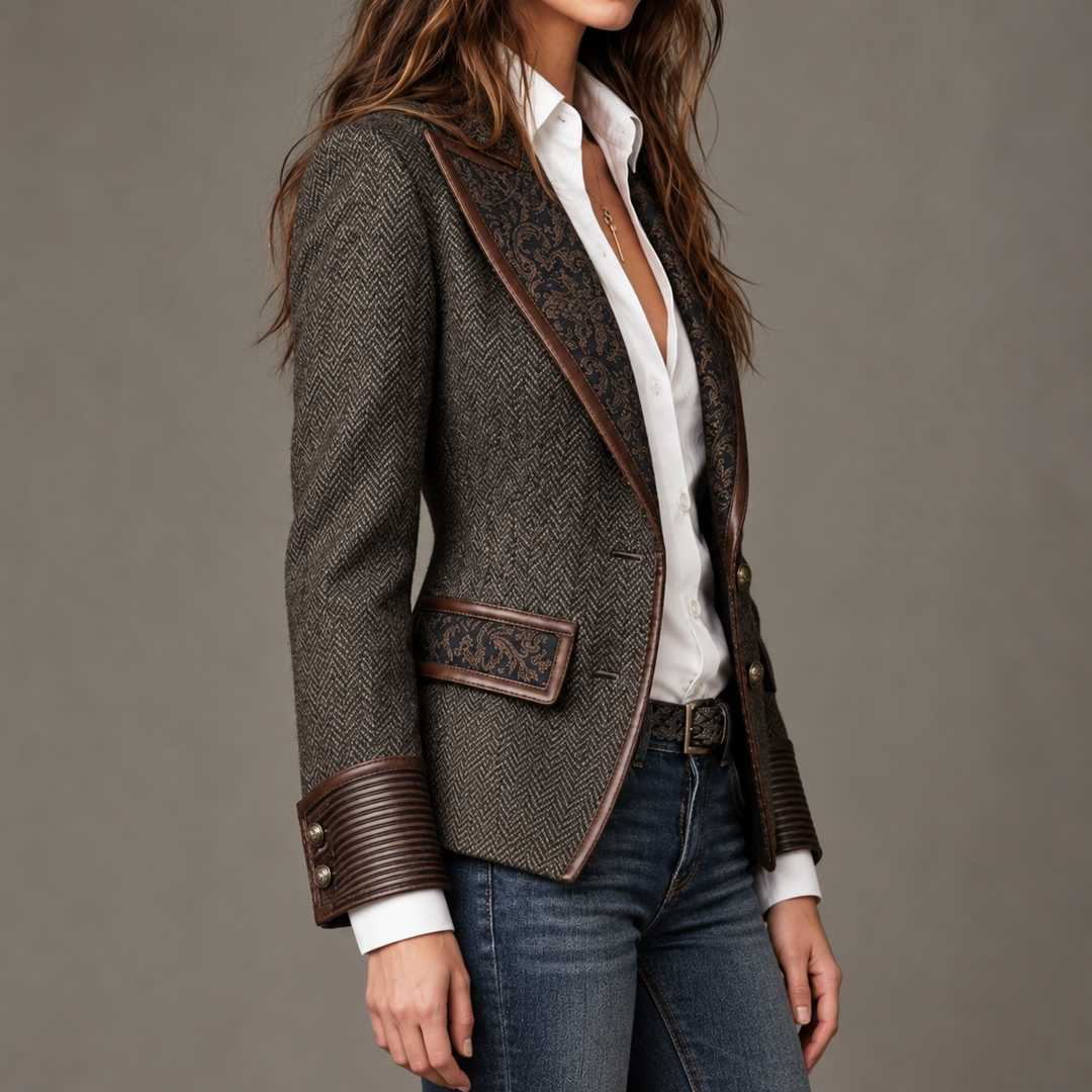 Women's Herringbone Printed Panel Blazer