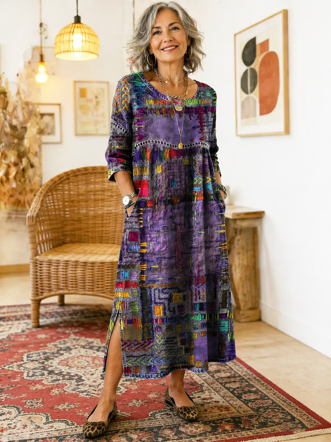 Women’s Boho Patchwork Printed Dress