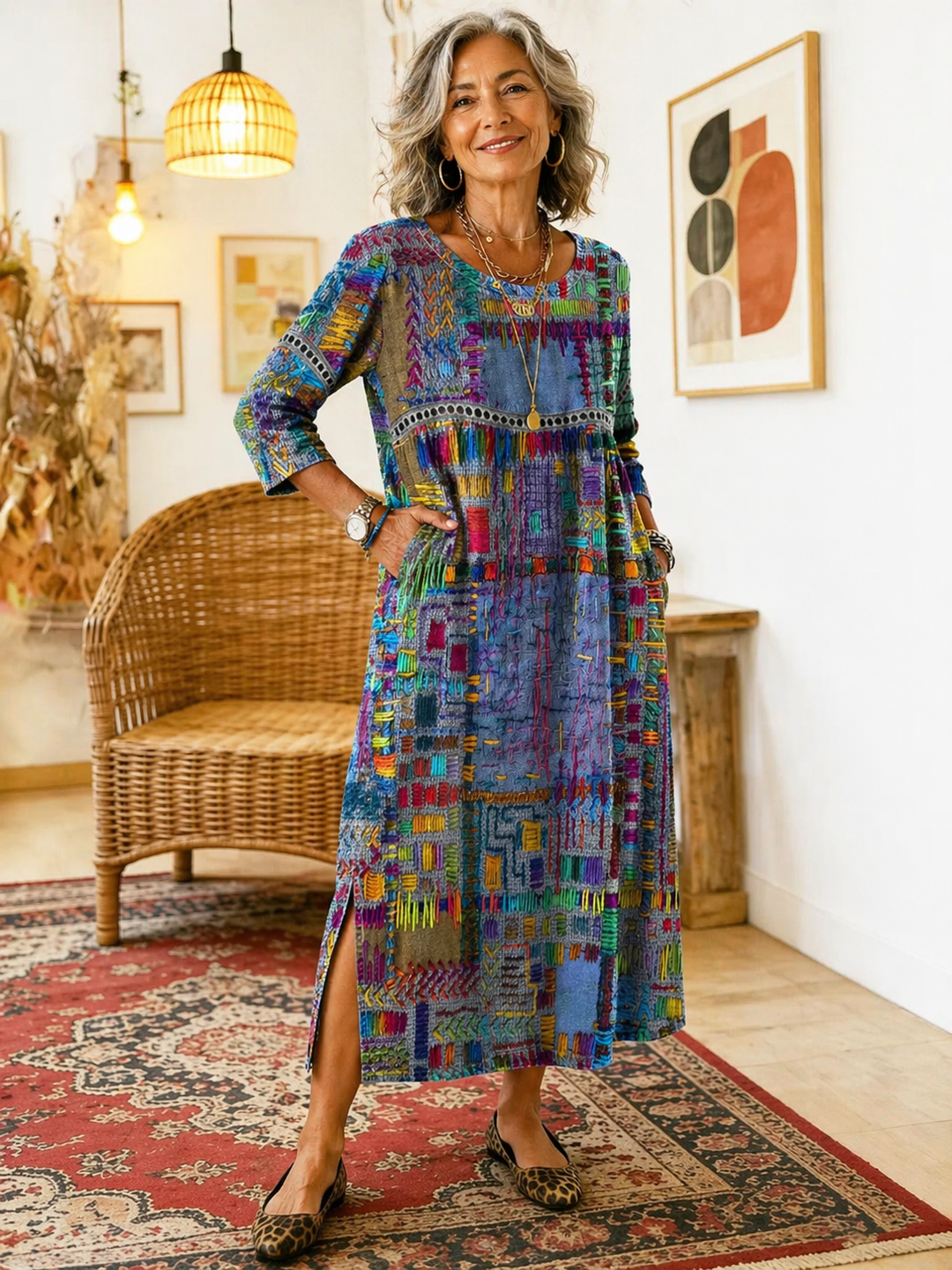 Women’s Boho Patchwork Printed Dress