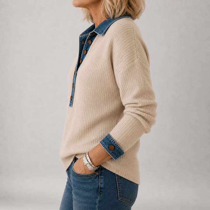 Women’s Contrast Collar Ribbed Polo Sweater