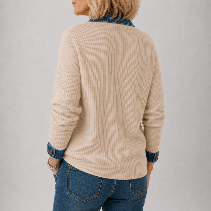 Women’s Contrast Collar Ribbed Polo Sweater