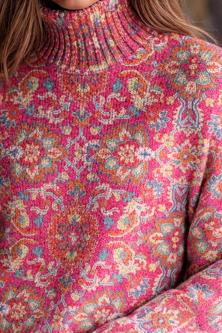 Women’s Floral Knit Turtleneck Sweater