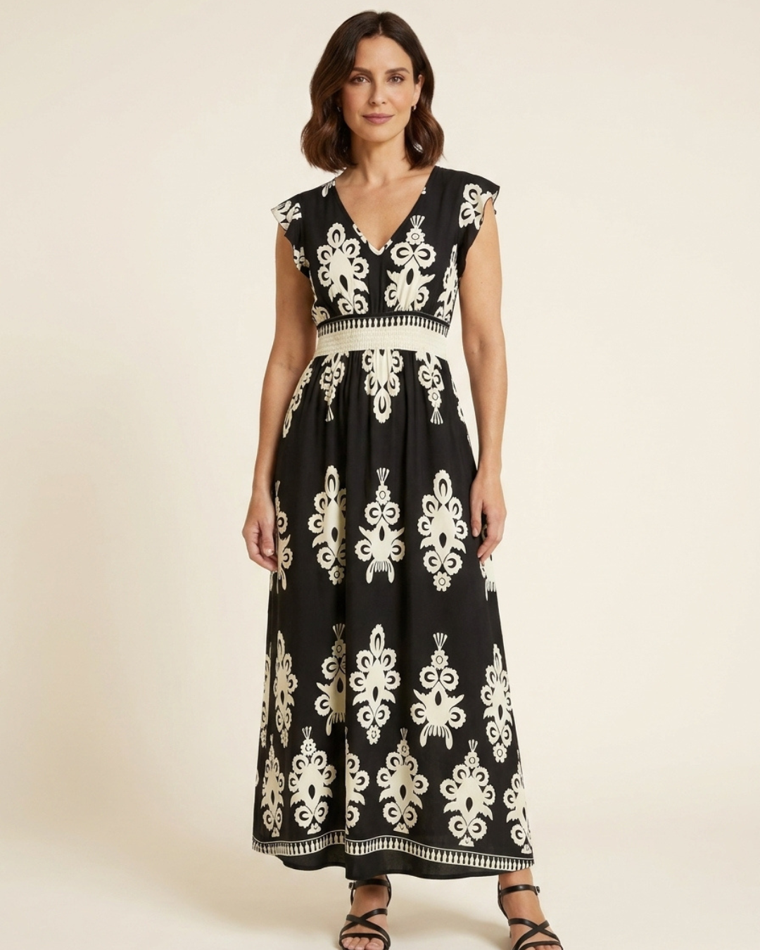 Women’s Baroque Print V-Neck Maxi Dress