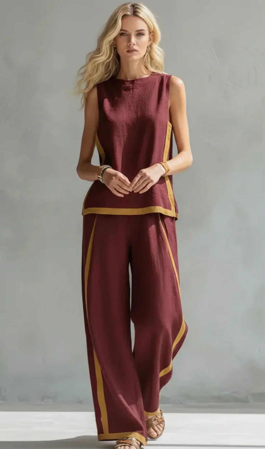 Women’s Two-Tone Tailored Two-Piece Vest And Pants Set