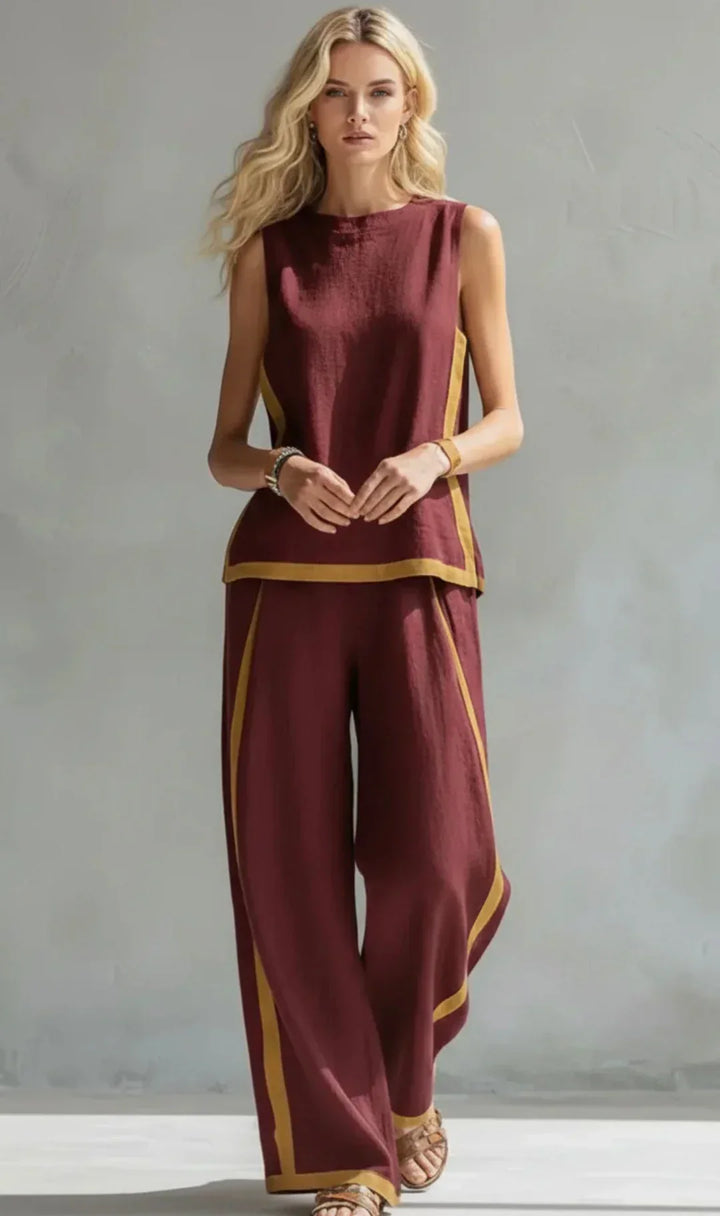 Women’s Two-Tone Tailored Two-Piece Vest And Pants Set