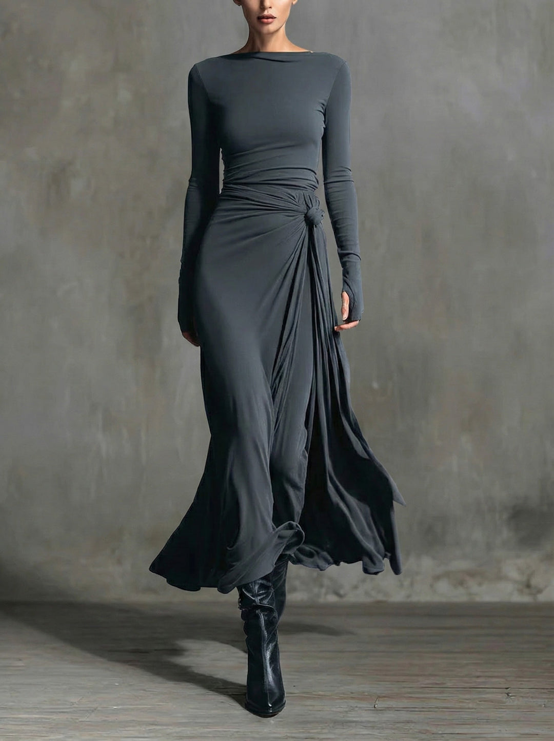 Women’s Side Knot Tie Waist Maxi Dress