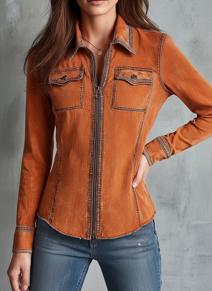 Women’s Vintage Burnt Orange Utility Zip Up Jacket