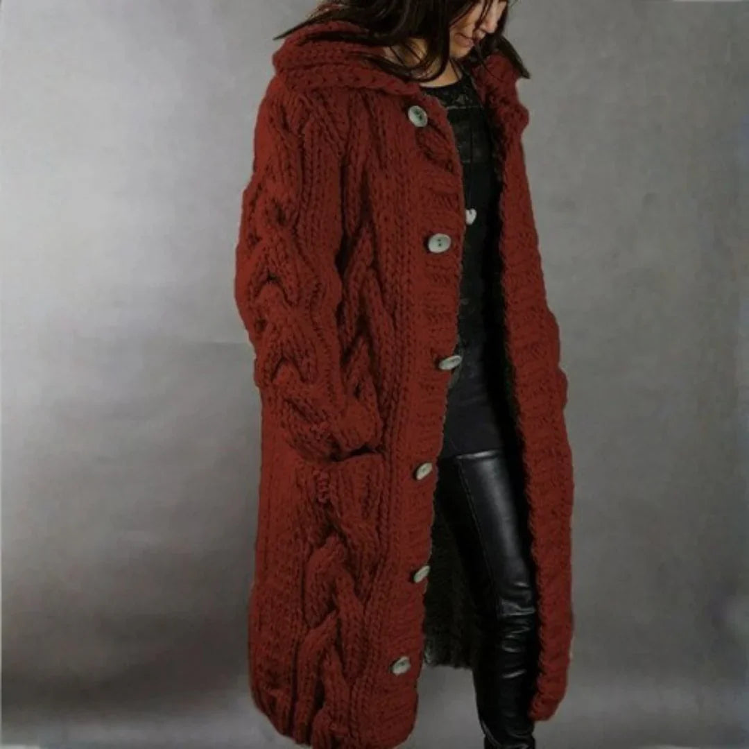 Women’s Elegant Cable Knit Longline Coat