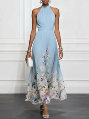 Women’s Blue Floral Halter Maxi Dress