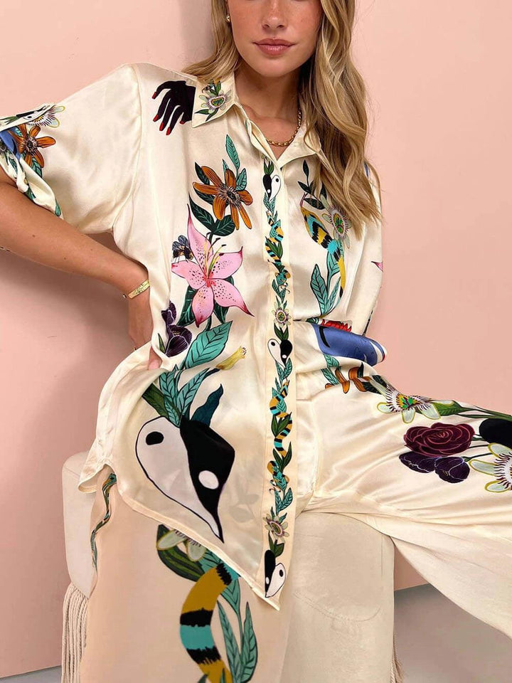 Women’s Resort Printed Two-Piece Shirt And Trousers Set