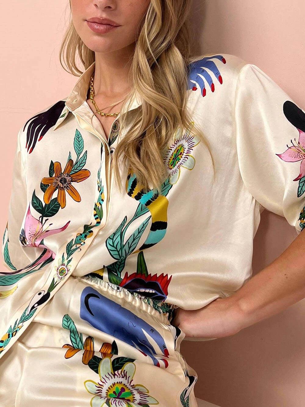 Women’s Resort Printed Two-Piece Shirt And Trousers Set
