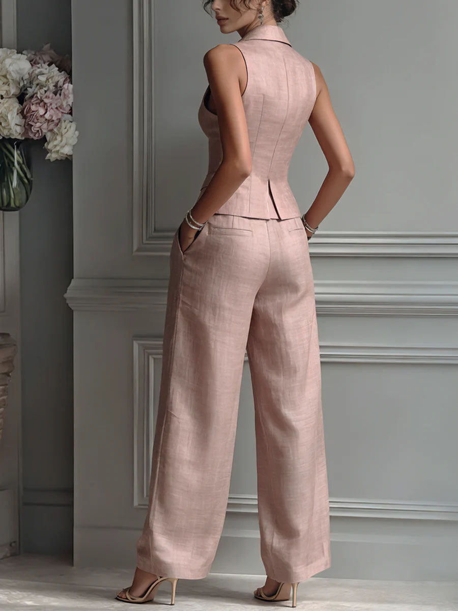 Women’s V-Neck Button-Front Two-Piece Set