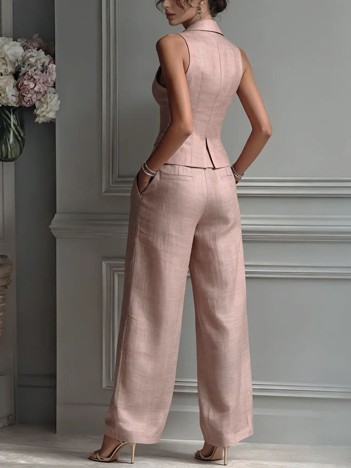 Women’s V-Neck Button-Front Two-Piece Set