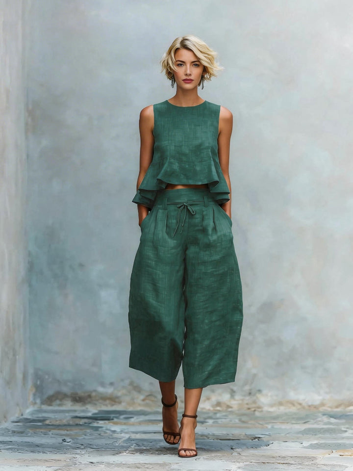 Women’s Ruffled Hem Matching Two-Piece Set