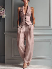 Women’s V-Neck Button-Front Two-Piece Set