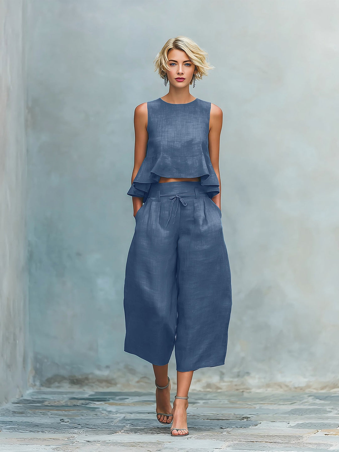 Women’s Ruffled Hem Matching Two-Piece Set