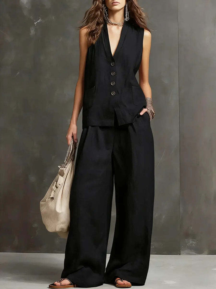 Women’s Sleeveless Vest And Wide Leg Pants Two Piece Set