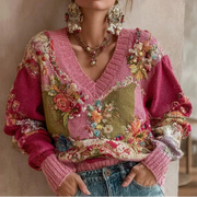 Women’s Boho Knit V-Neck Sweater