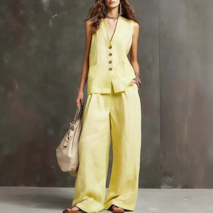 Women’s Sleeveless Vest And Wide Leg Pants Two Piece Set