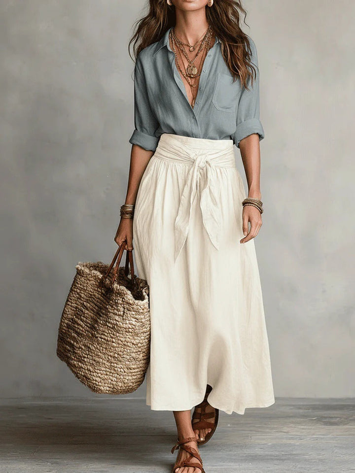 Women’s Two-Piece Black Top And Olive Green Midi Skirt Set