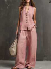 Women’s Sleeveless Vest And Wide Leg Pants Two Piece Set
