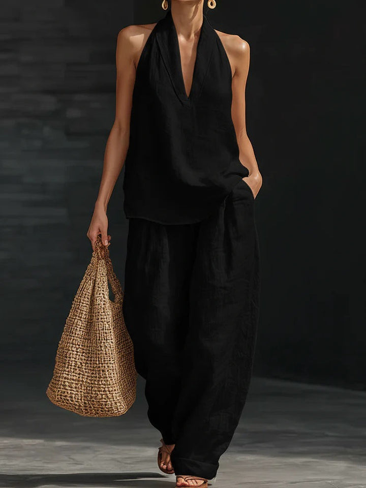 Women’s Sleeveless Wide Leg Two-Piece Pants Set