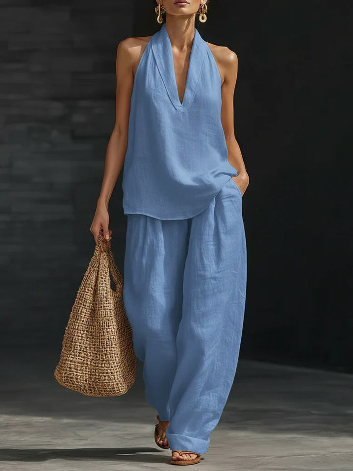 Women’s Sleeveless Wide Leg Two-Piece Pants Set