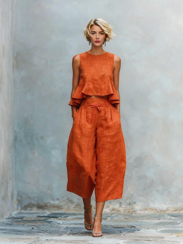 Women’s Ruffled Hem Matching Two-Piece Set