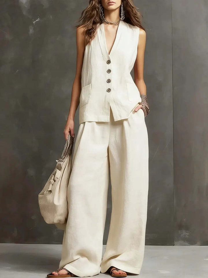Women’s Sleeveless Vest And Wide Leg Pants Two Piece Set