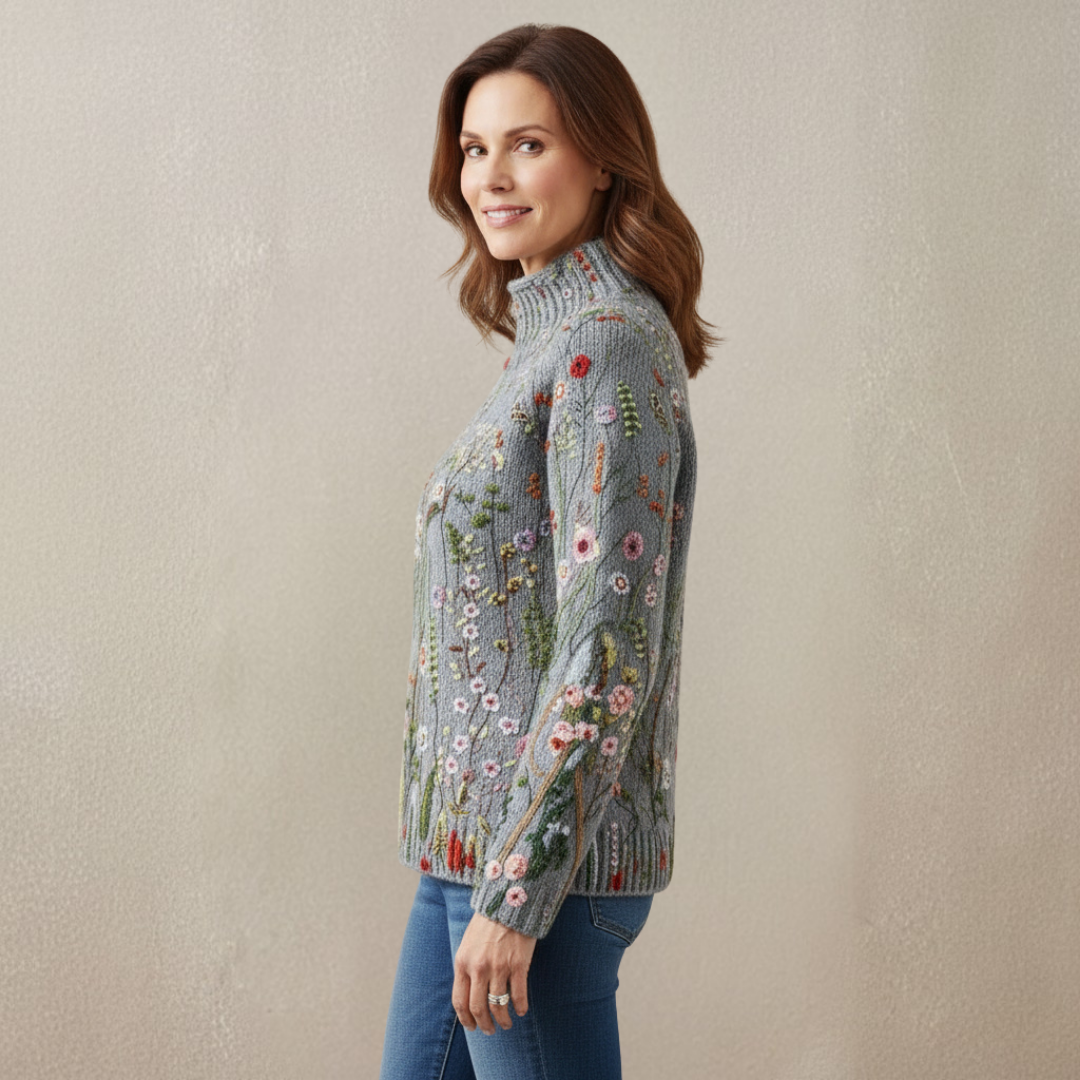 Women’s Vintage Floral Print Turtleneck Sweater
