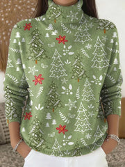 Women’s Christmas Floral Print Long Sleeve Turtleneck Sweater