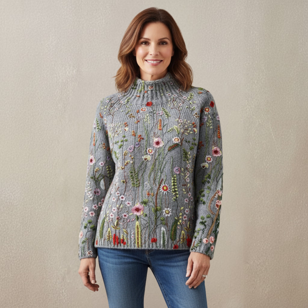 Women’s Vintage Floral Print Turtleneck Sweater