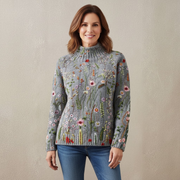 Women’s Vintage Floral Print Turtleneck Sweater