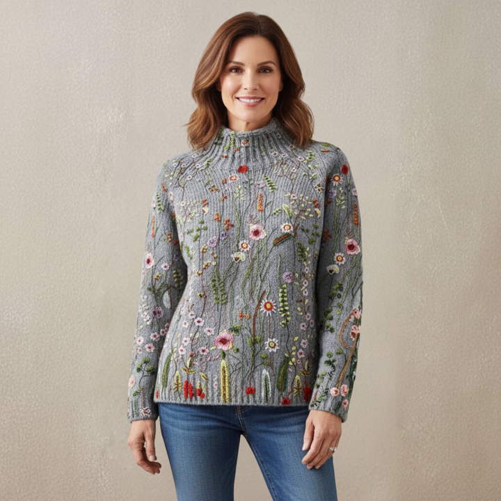 Women’s Vintage Floral Print Turtleneck Sweater