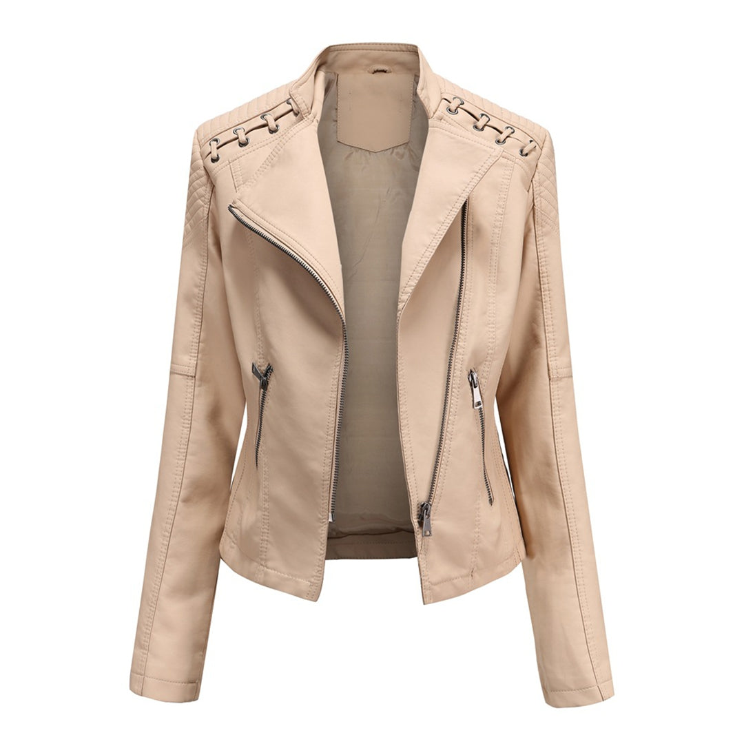 Women’s Asymmetrical Quilted Grommet Moto Jacket