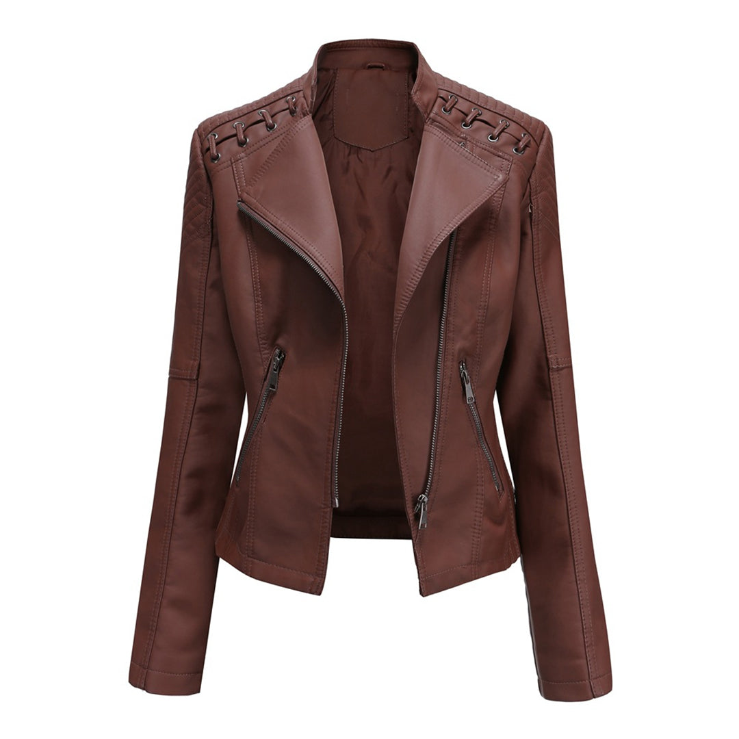Women’s Asymmetrical Quilted Grommet Moto Jacket