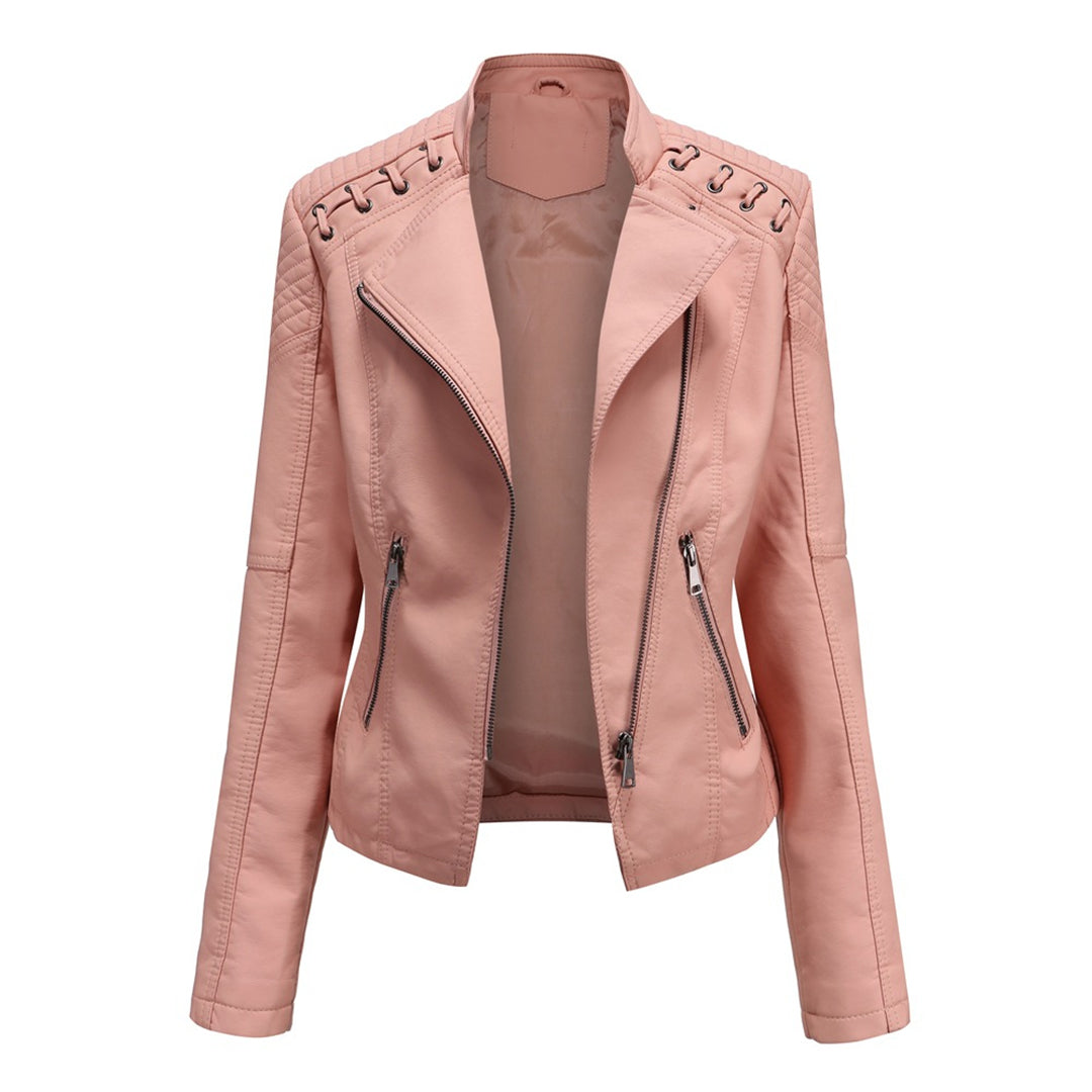 Women’s Asymmetrical Quilted Grommet Moto Jacket