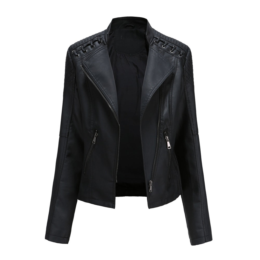 Women’s Asymmetrical Quilted Grommet Moto Jacket